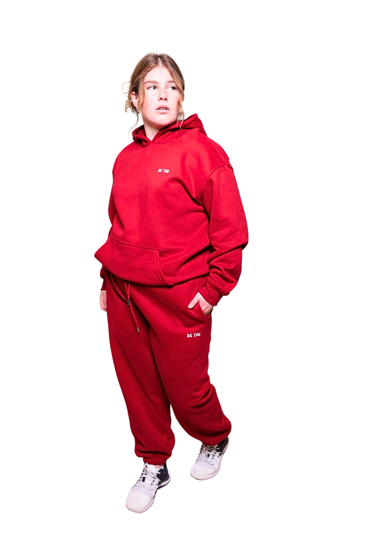 Unisex Red Heavy pullover Hoodie Jogger Set
