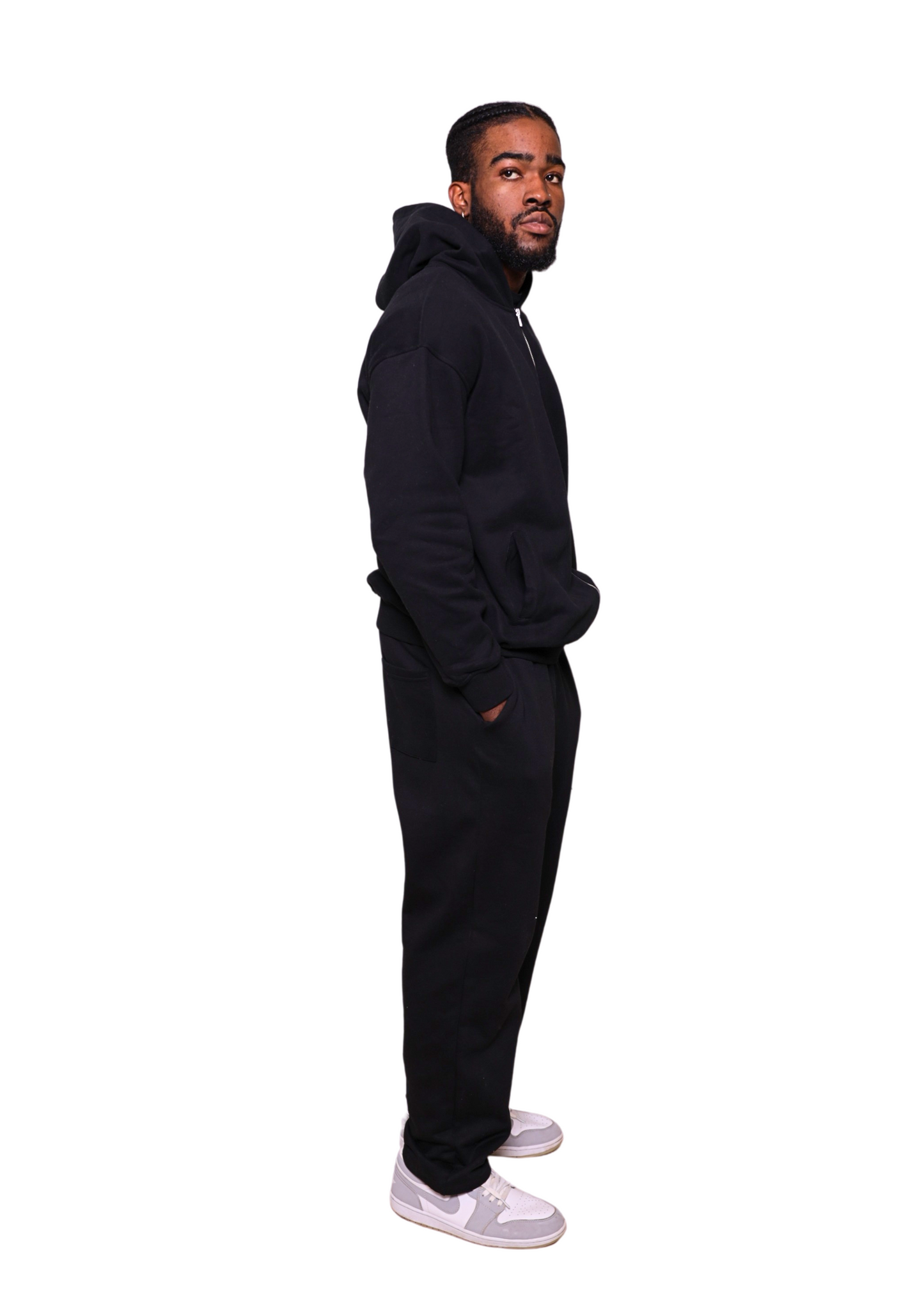 Unisex Full Zip Black Heavy pullover Hoodie Jogger Set