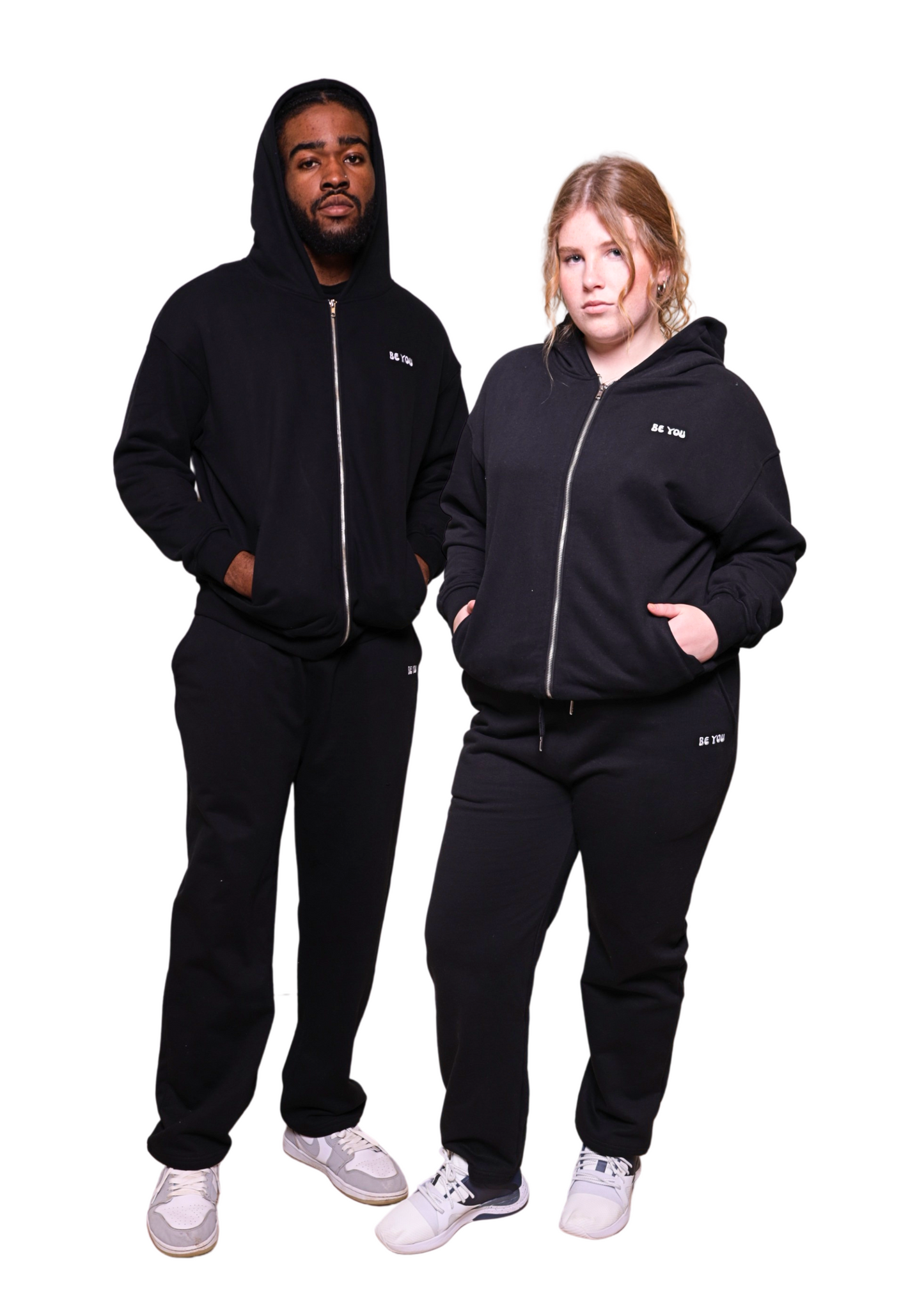 Unisex Full Zip Black Heavy pullover Hoodie Jogger Set