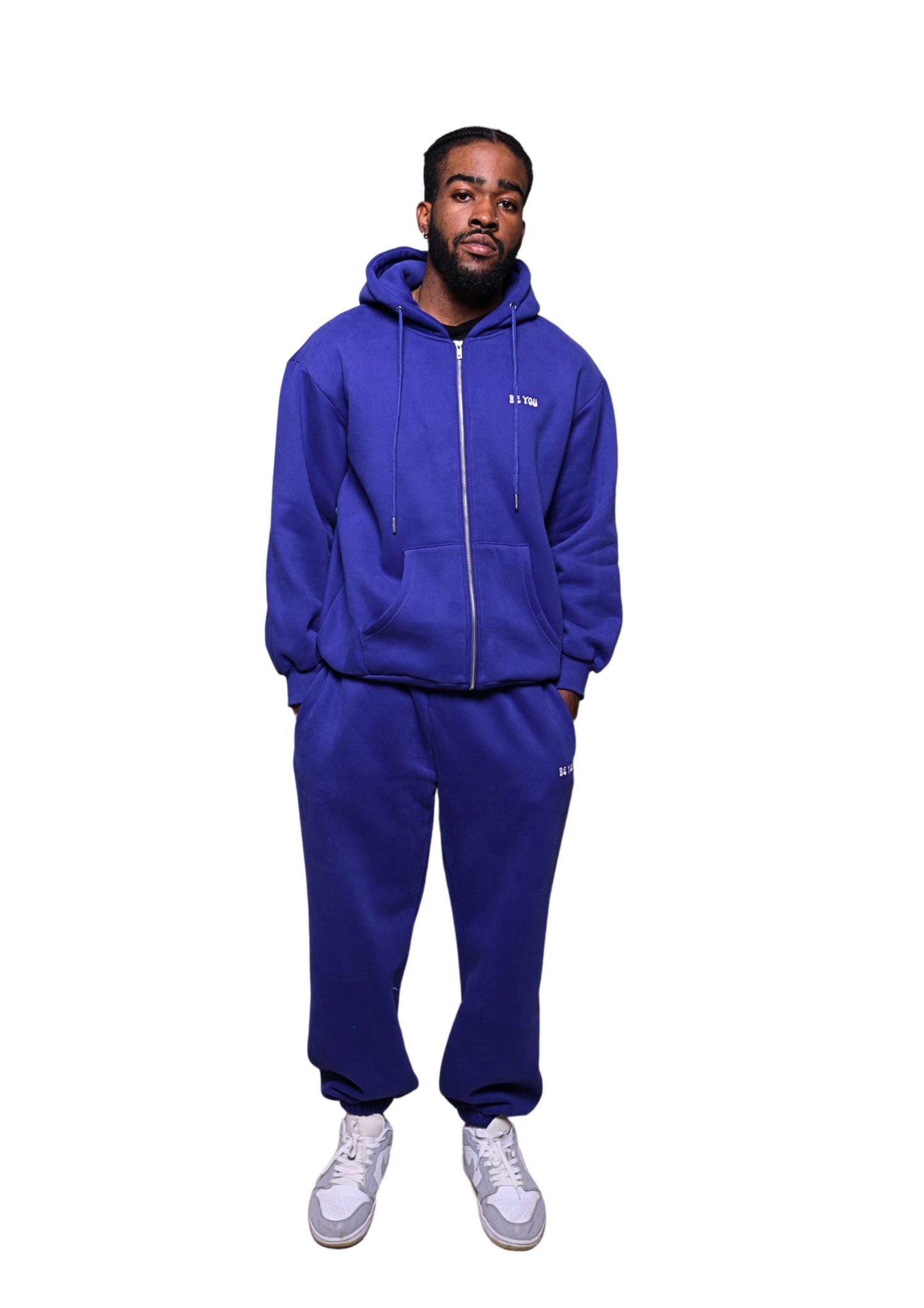 Unisex Full Zip Royal Blue Heavy pullover Hoodie Jogger Set