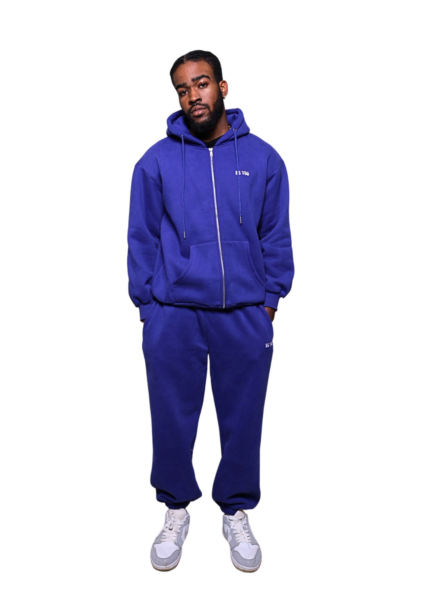 Unisex Full Zip Royal Blue Heavy pullover Hoodie Jogger Set