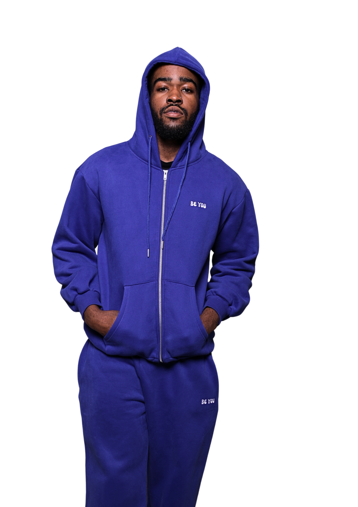 Unisex Full Zip Royal Blue Heavy pullover Hoodie Jogger Set