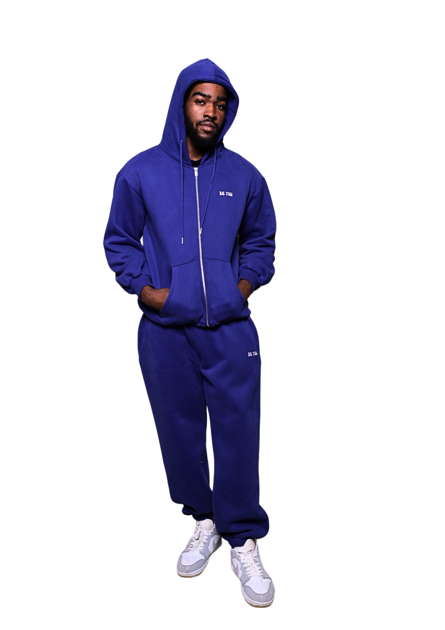 Unisex Full Zip Royal Blue Heavy pullover Hoodie Jogger Set