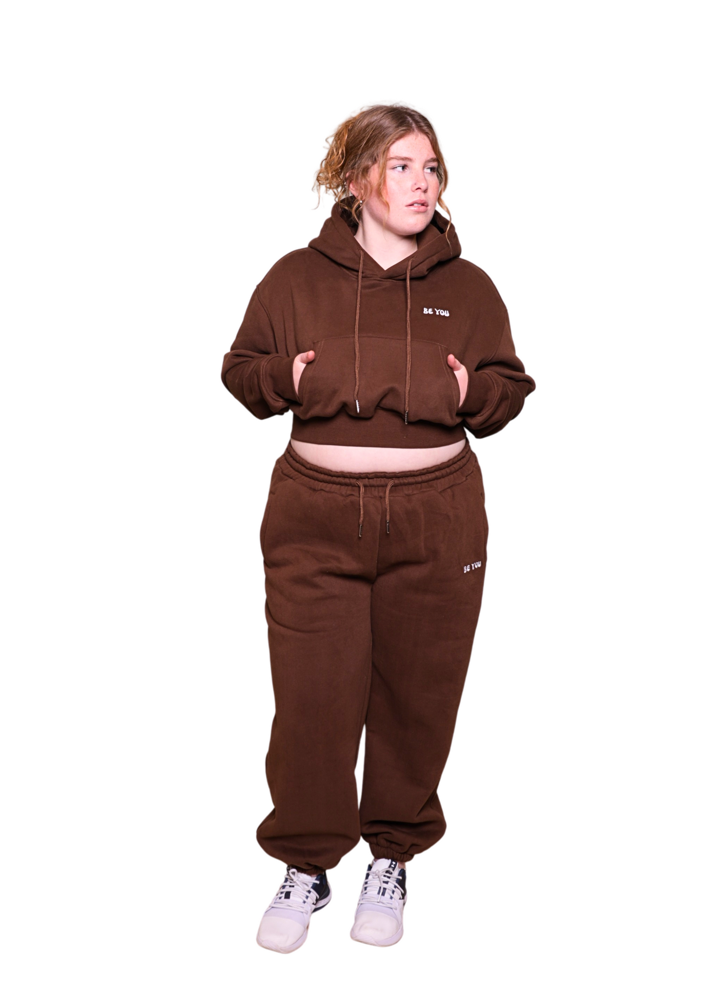 Brown Heavy Cropped pullover Hoodie Jogger Set