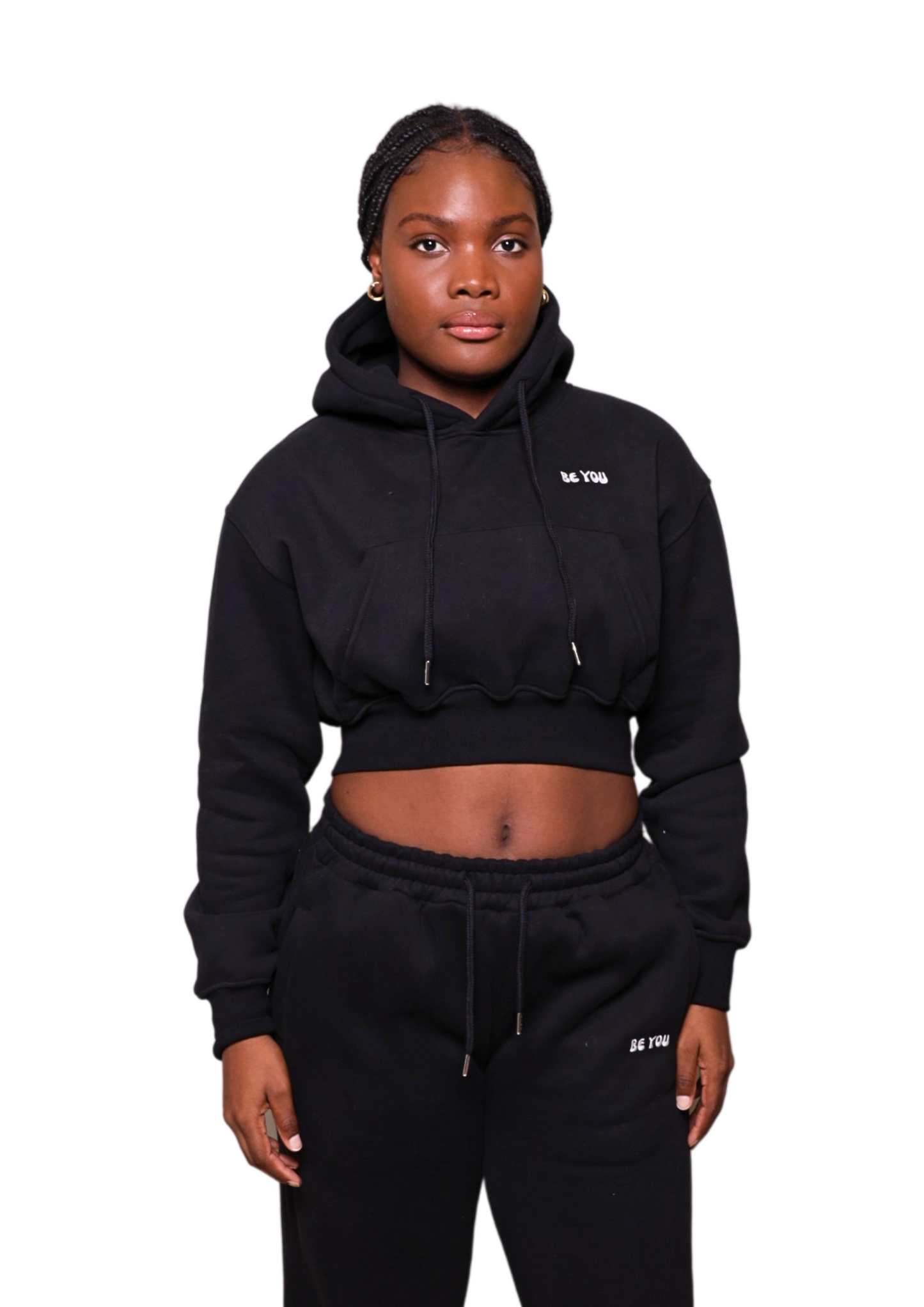 Black Heavy Cropped Hoodie