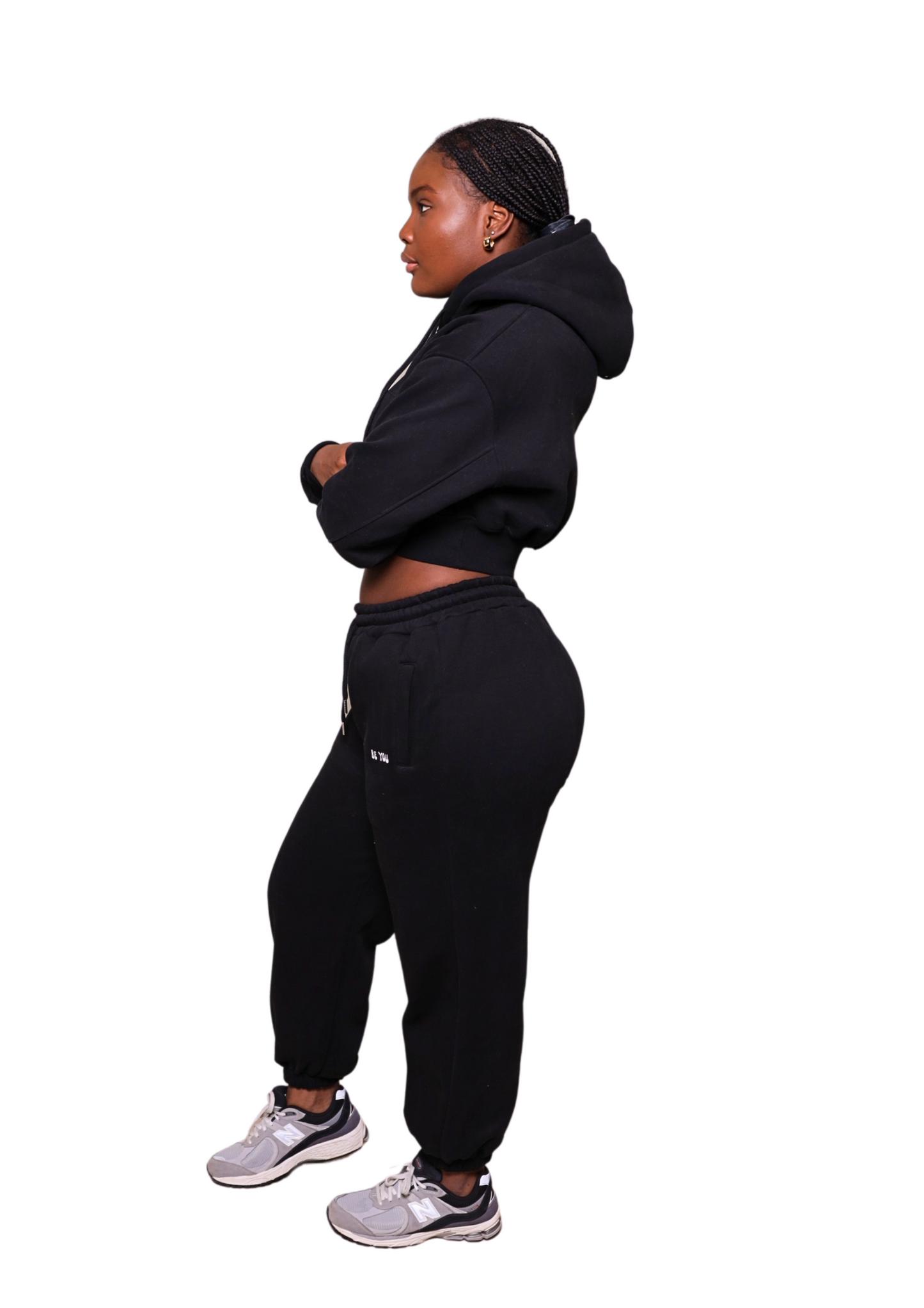 Black Heavy Cropped pullover Hoodie Jogger Set