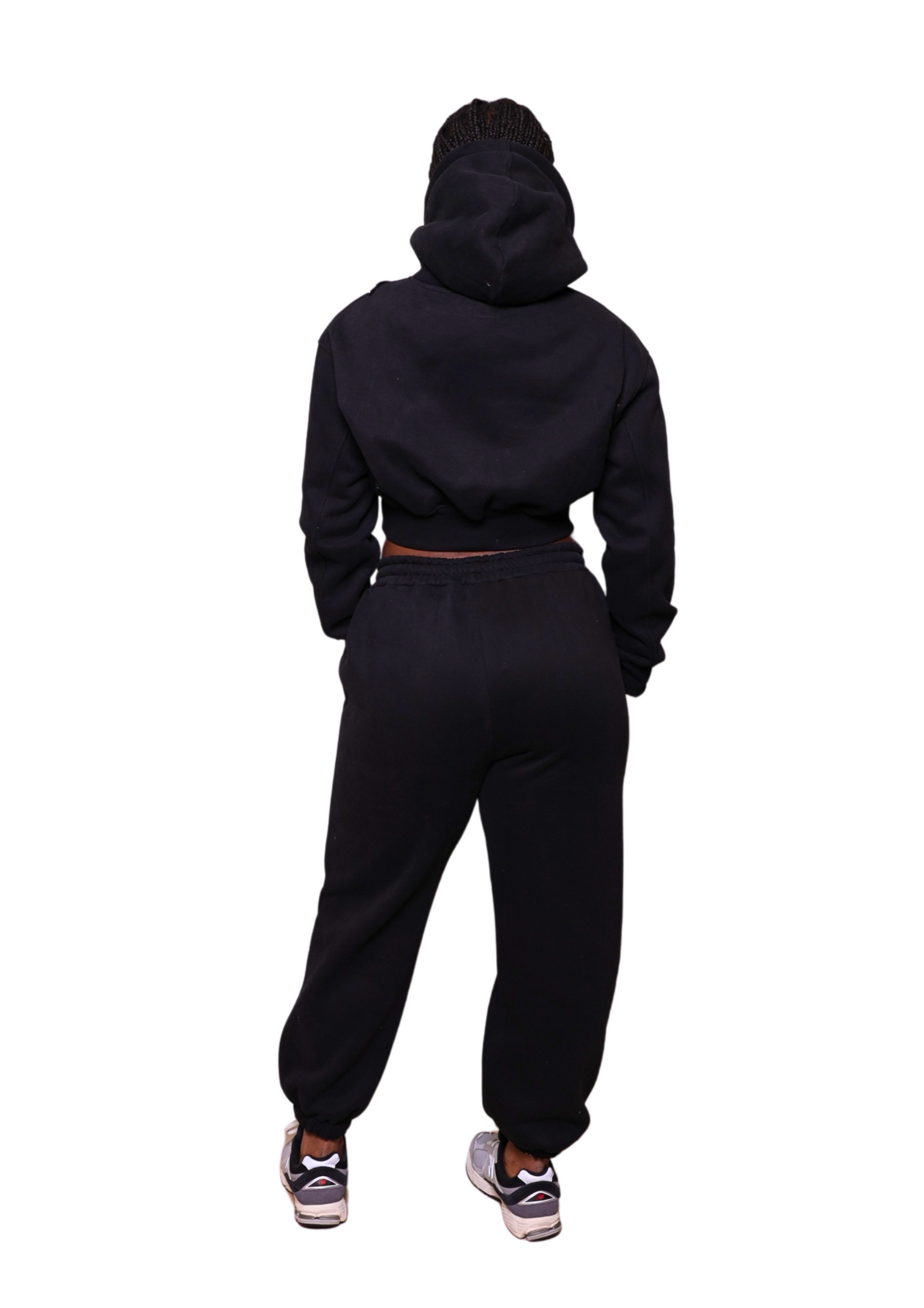 Black Heavy Cropped pullover Hoodie Jogger Set