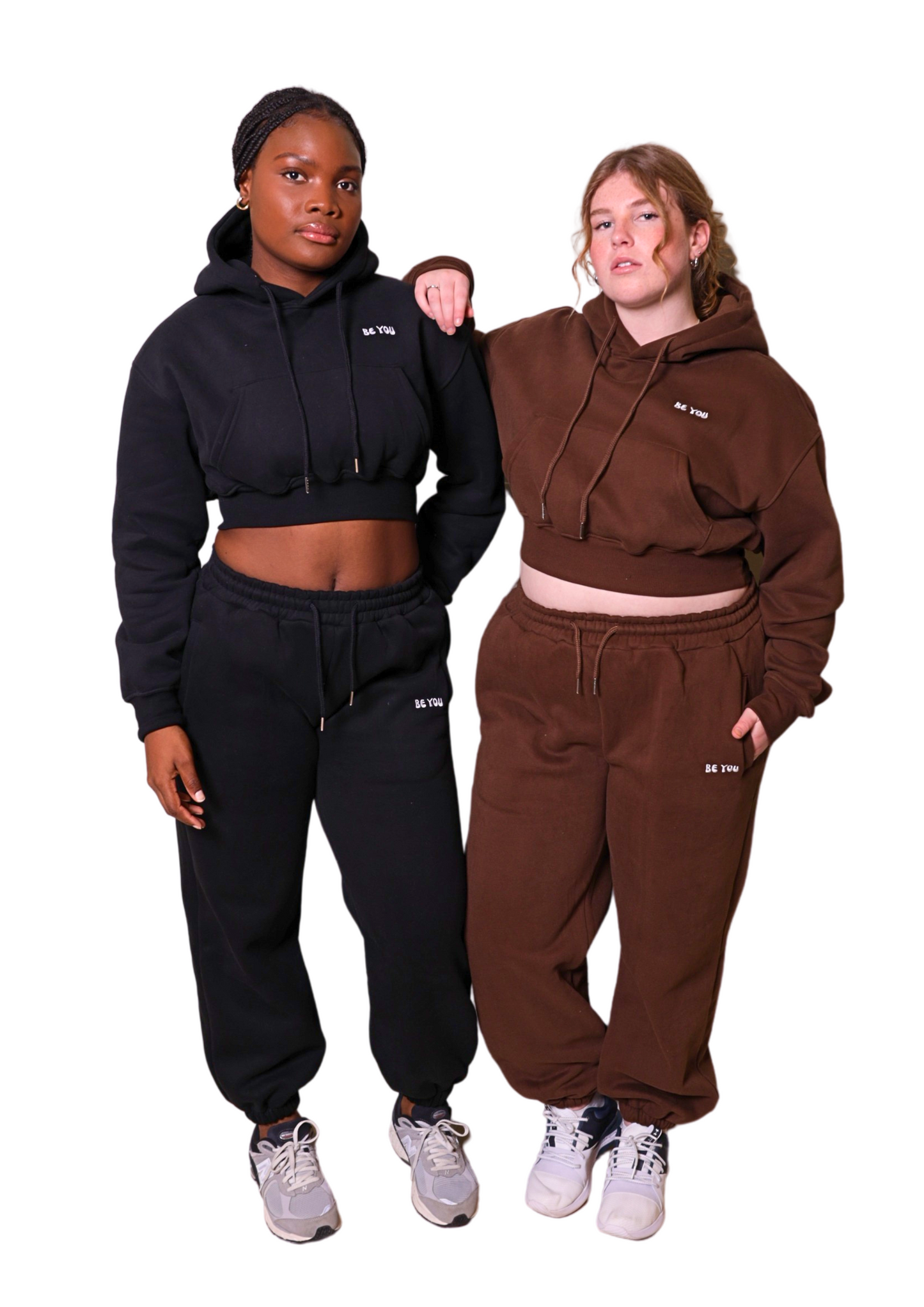 Brown Heavy Cropped pullover Hoodie Jogger Set