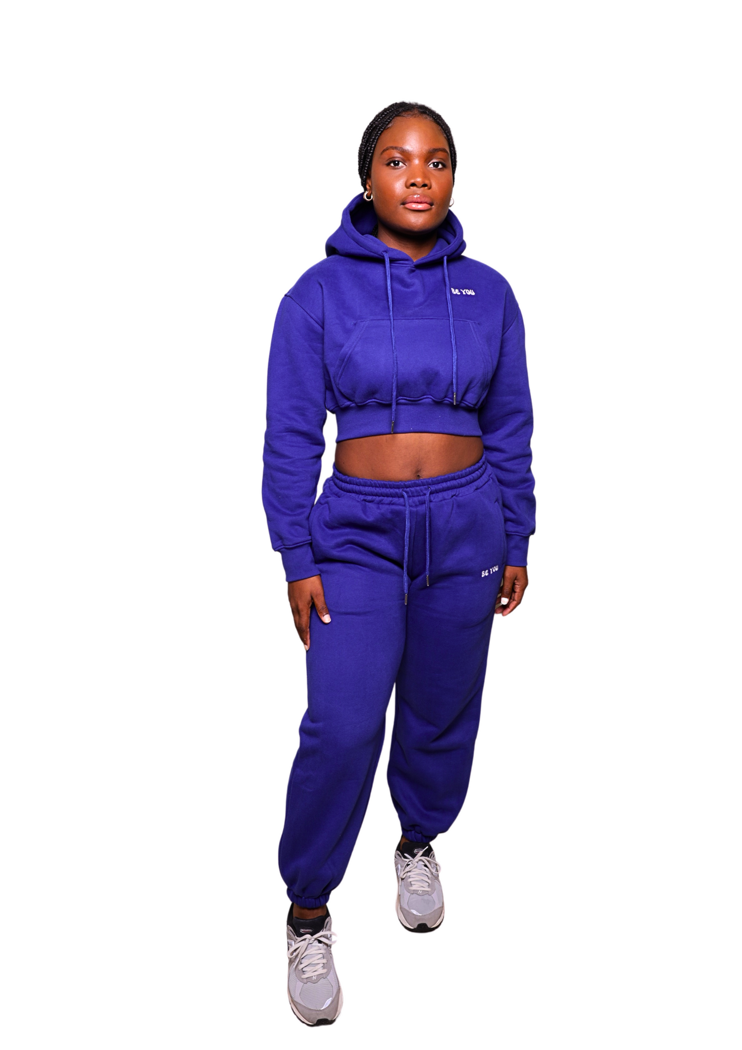 Royal Bleu Heavy Cropped pullover Hoodie Jogger Set