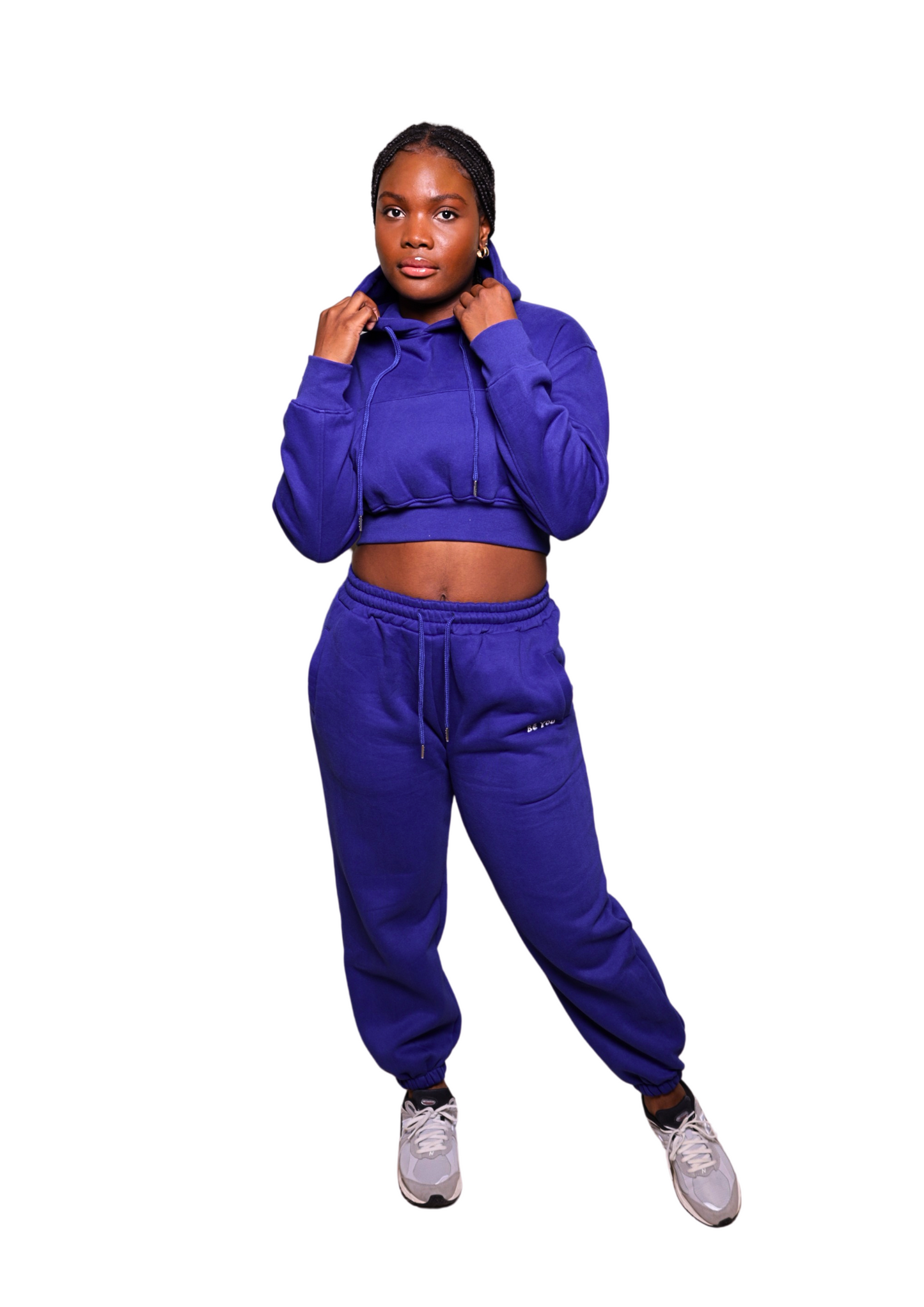 Royal Bleu Heavy Cropped pullover Hoodie Jogger Set