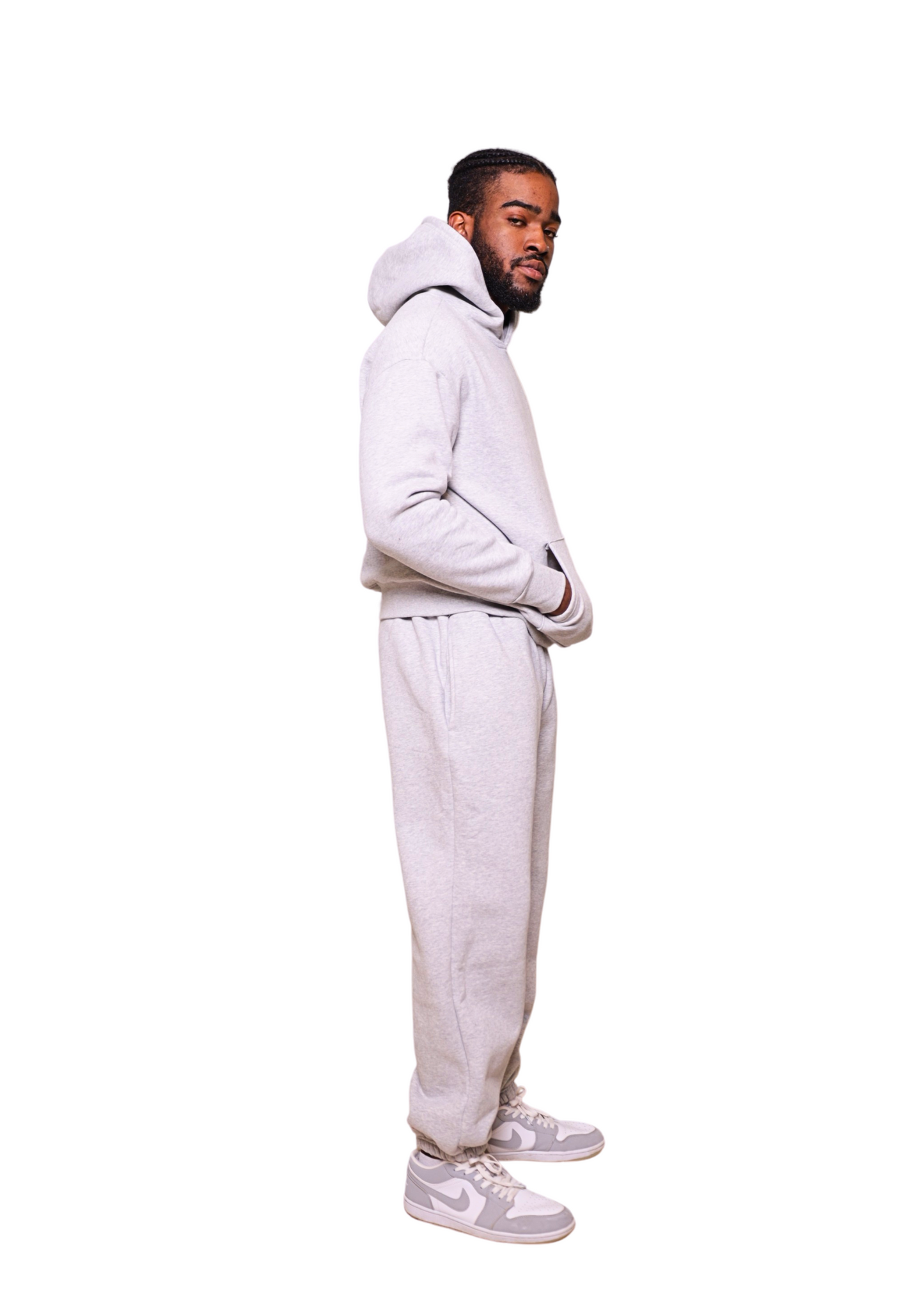 Unisex Grey Heavy pullover Hoodie Jogger Set