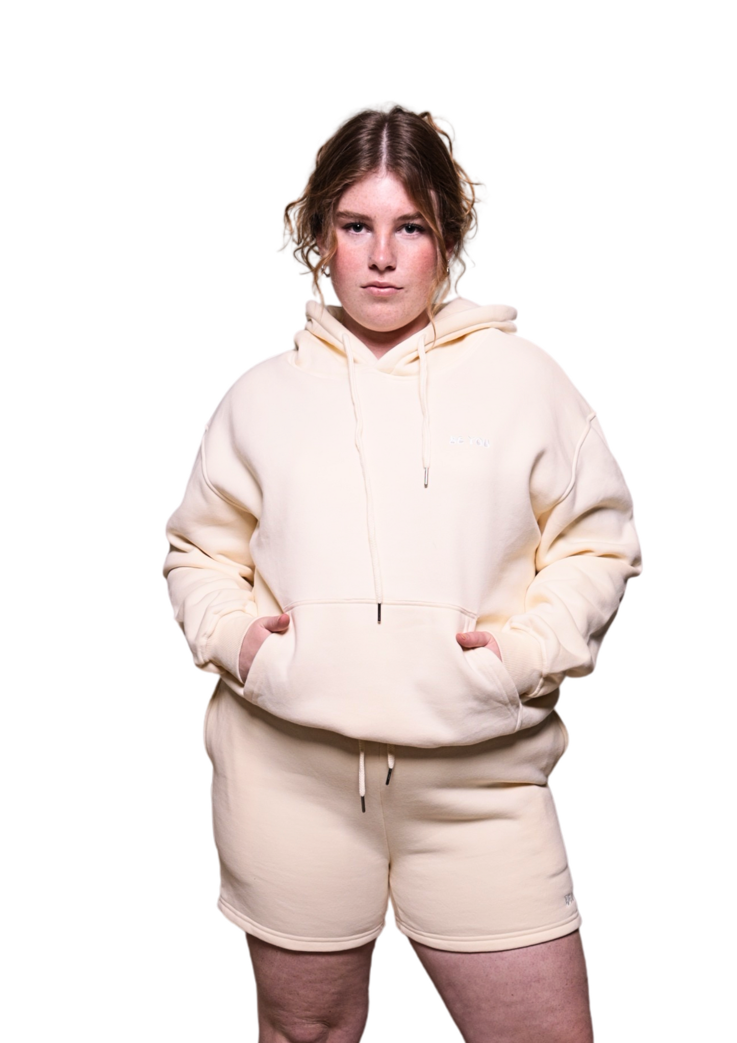 Unisex Beige Heavy pullover Hoodie with drawstring