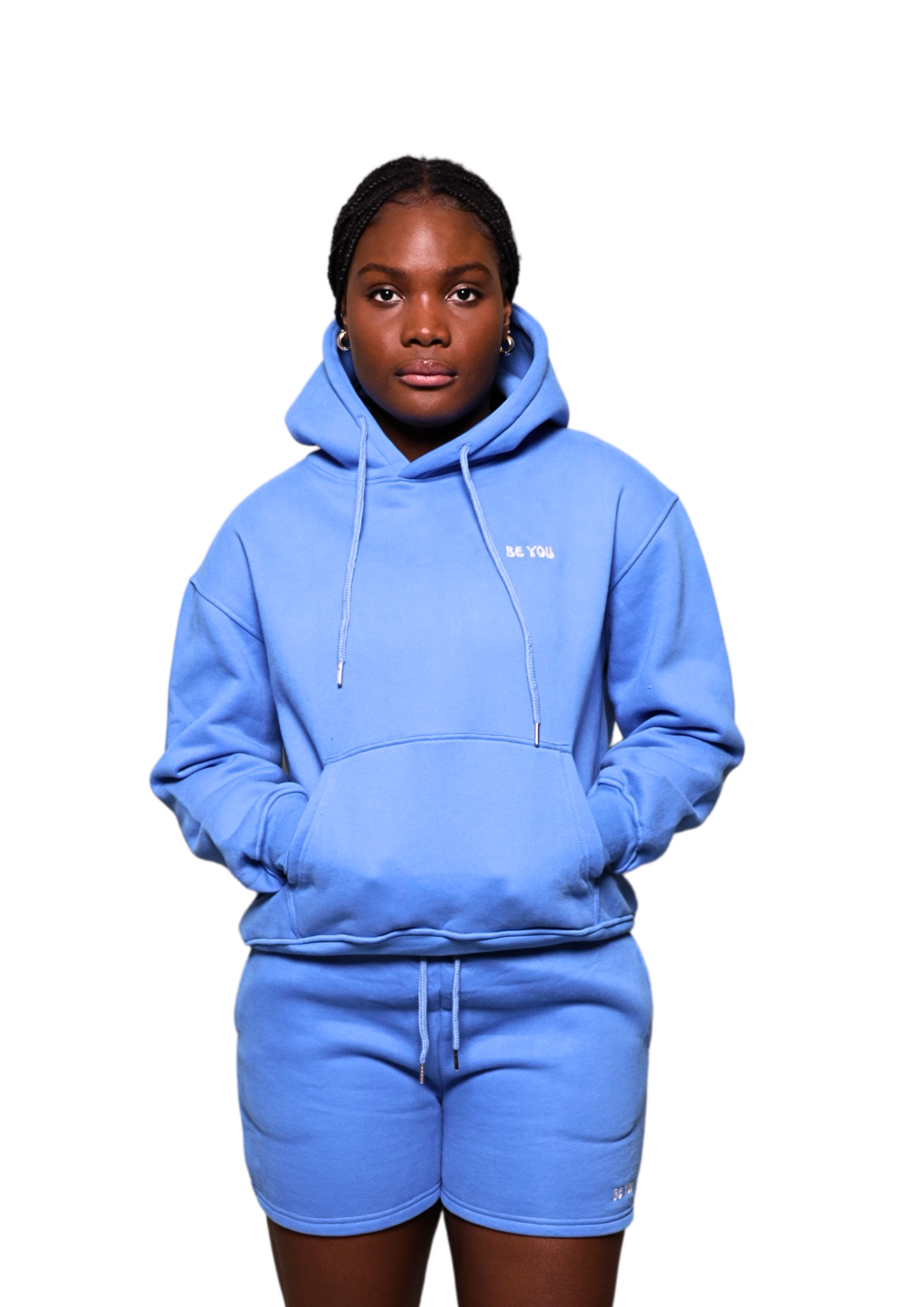 Unisex Light Blue Heavy pullover Hoodie with drawstring