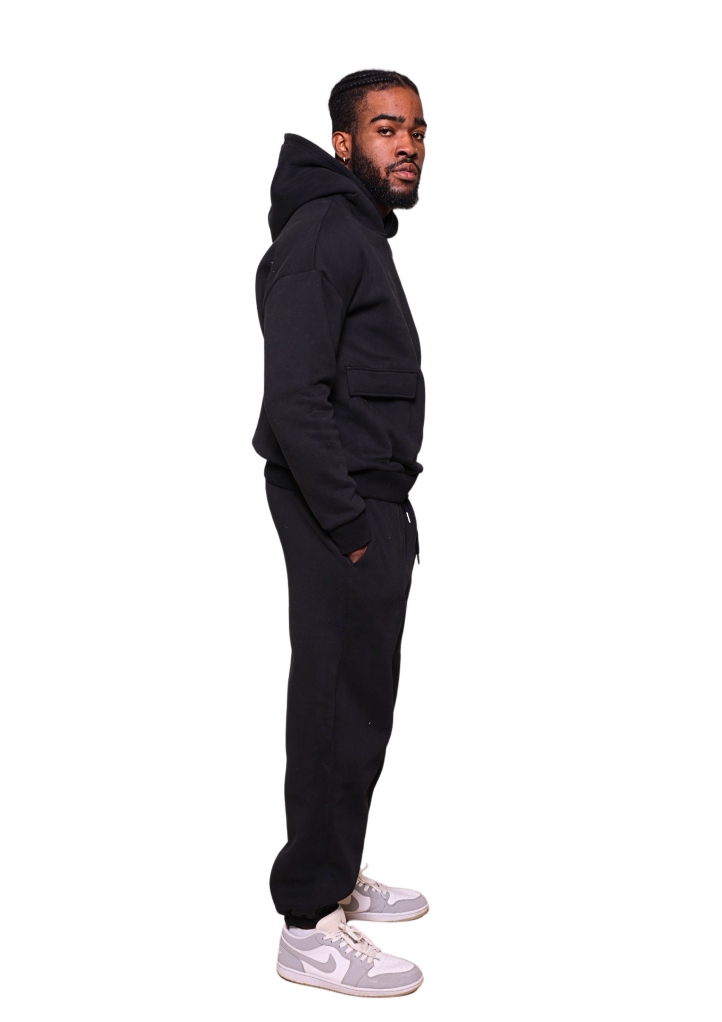 Unisex Black Heavy pullover Hoodie Jogger Set