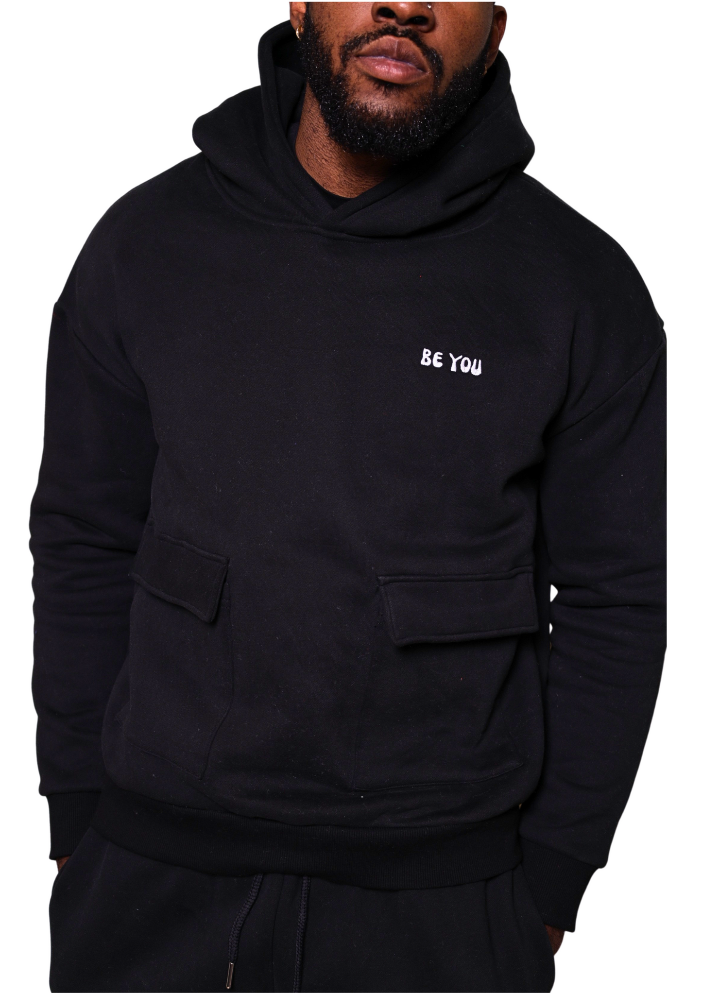 Unisex Black Heavy pullover Hoodie Jogger Set