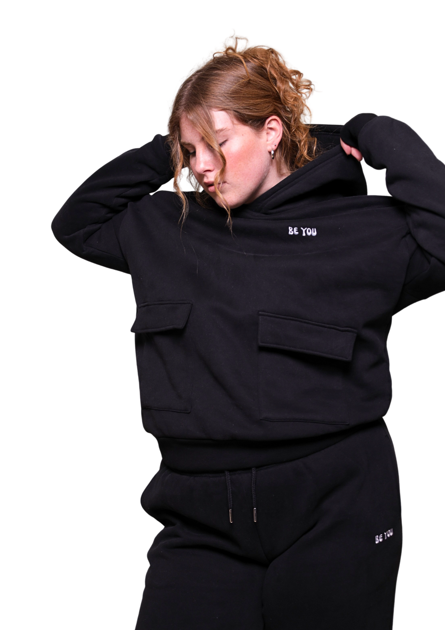 Unisex Black Heavy pullover Hoodie Jogger Set