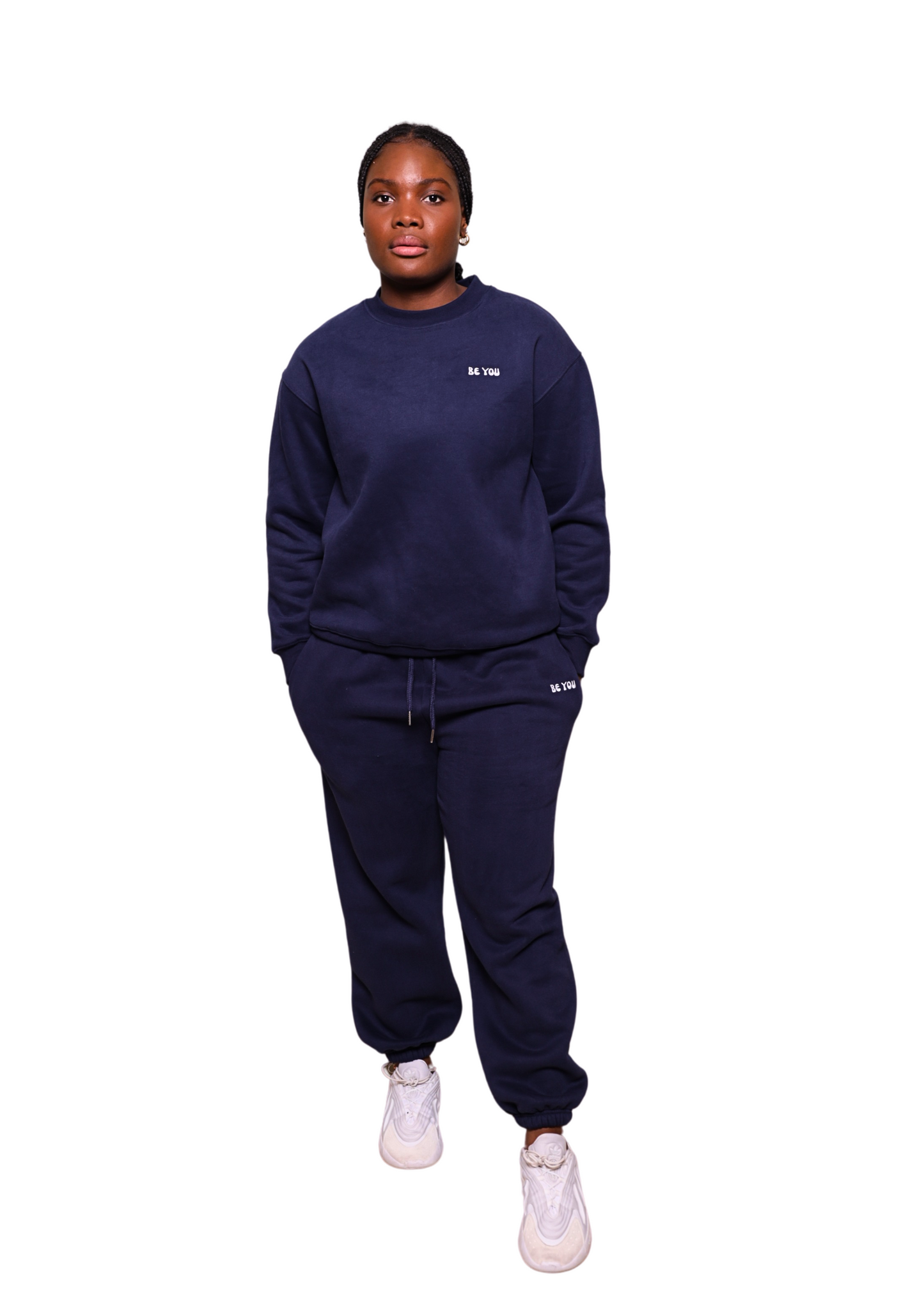 Unisex Dark Blue Crew Neck Heavy Sweatshirt Jogger Set