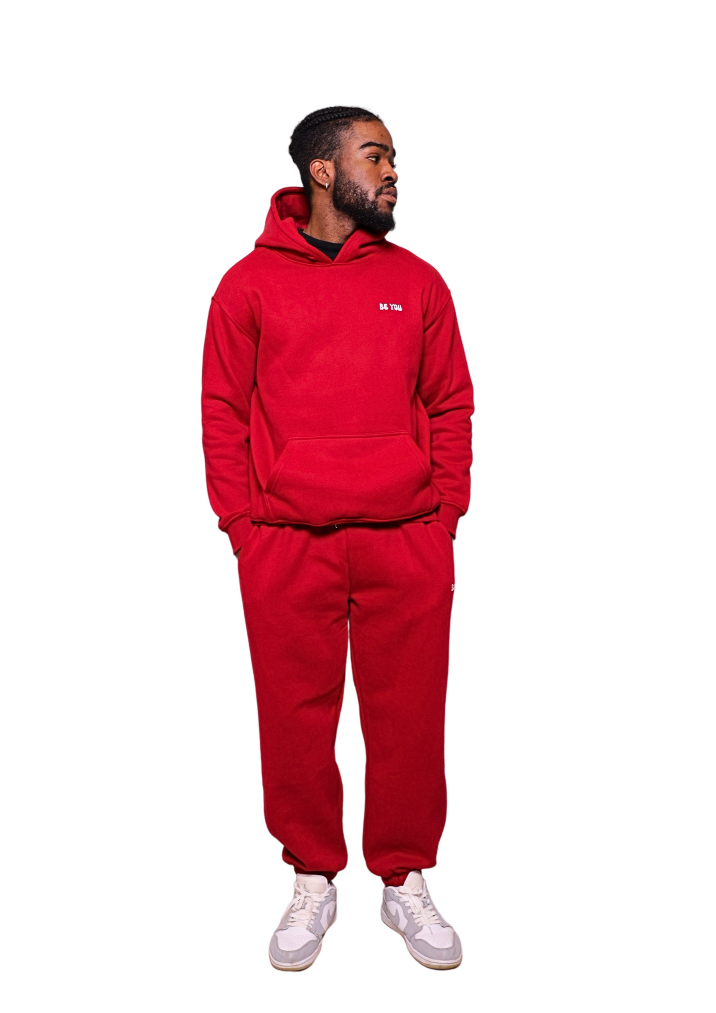Unisex Red Heavy pullover Hoodie Jogger Set