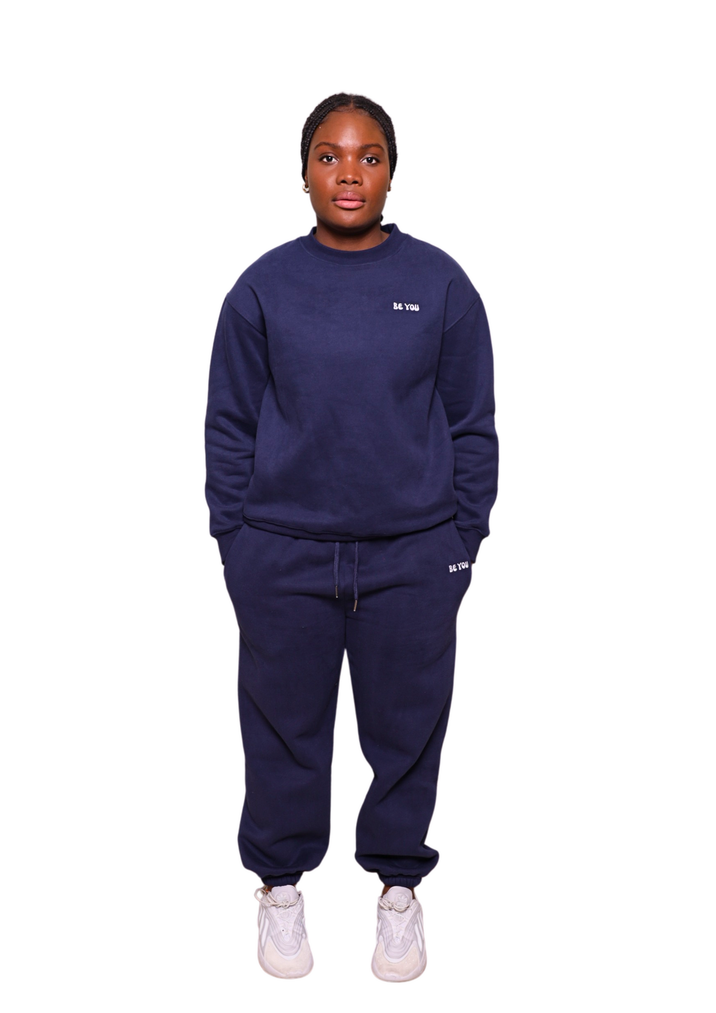 Unisex Dark Blue Crew Neck Heavy Sweatshirt Jogger Set