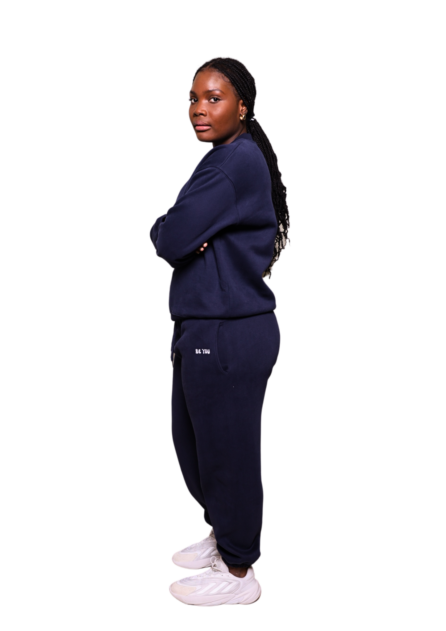 Unisex Dark Blue Crew Neck Heavy Sweatshirt Jogger Set