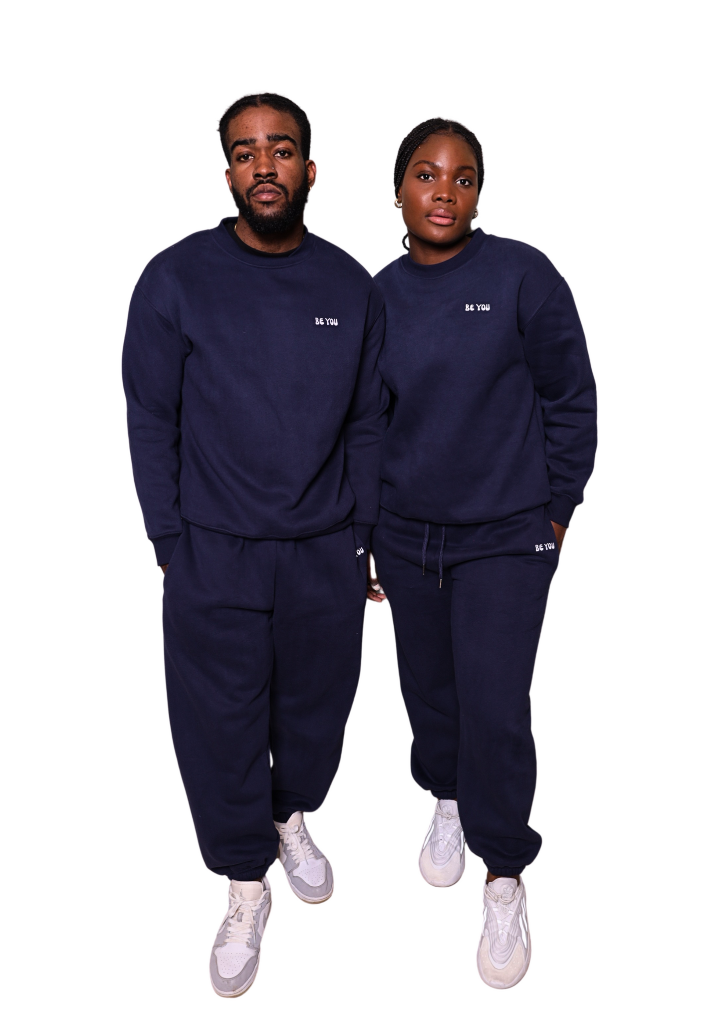 Unisex Dark Blue Crew Neck Heavy Sweatshirt Jogger Set