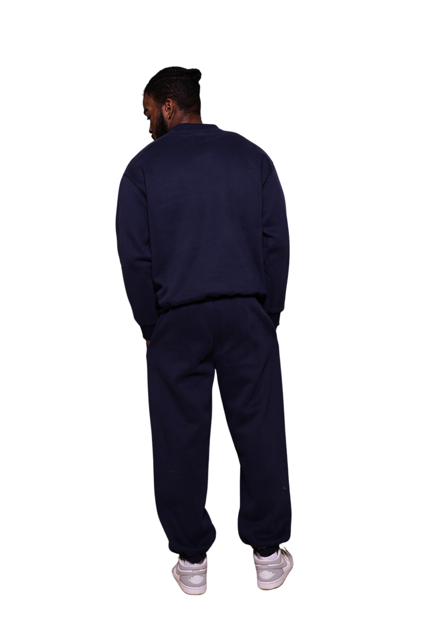 Unisex Dark Blue Crew Neck Heavy Sweatshirt Jogger Set