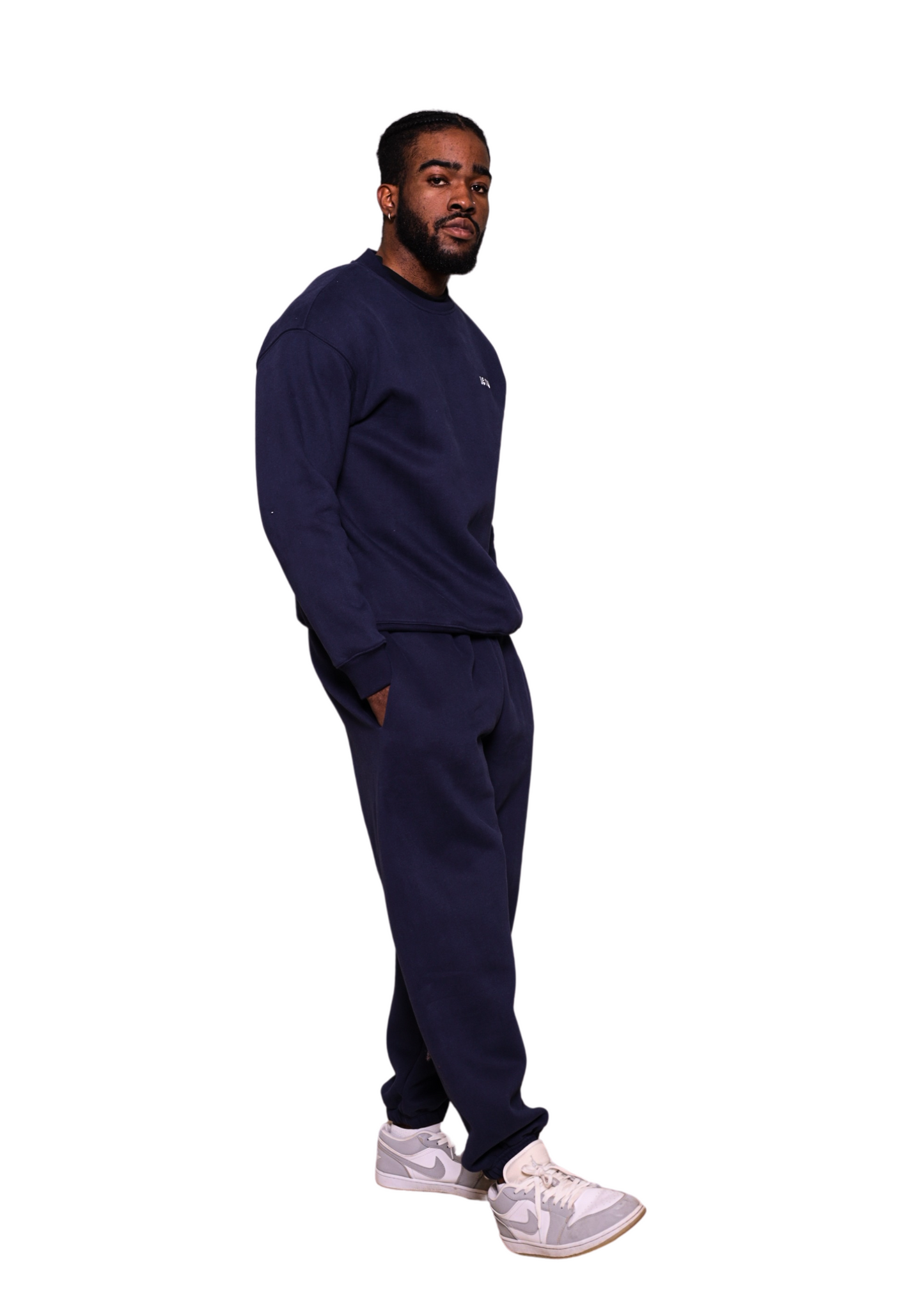 Unisex Dark Blue Crew Neck Heavy Sweatshirt Jogger Set