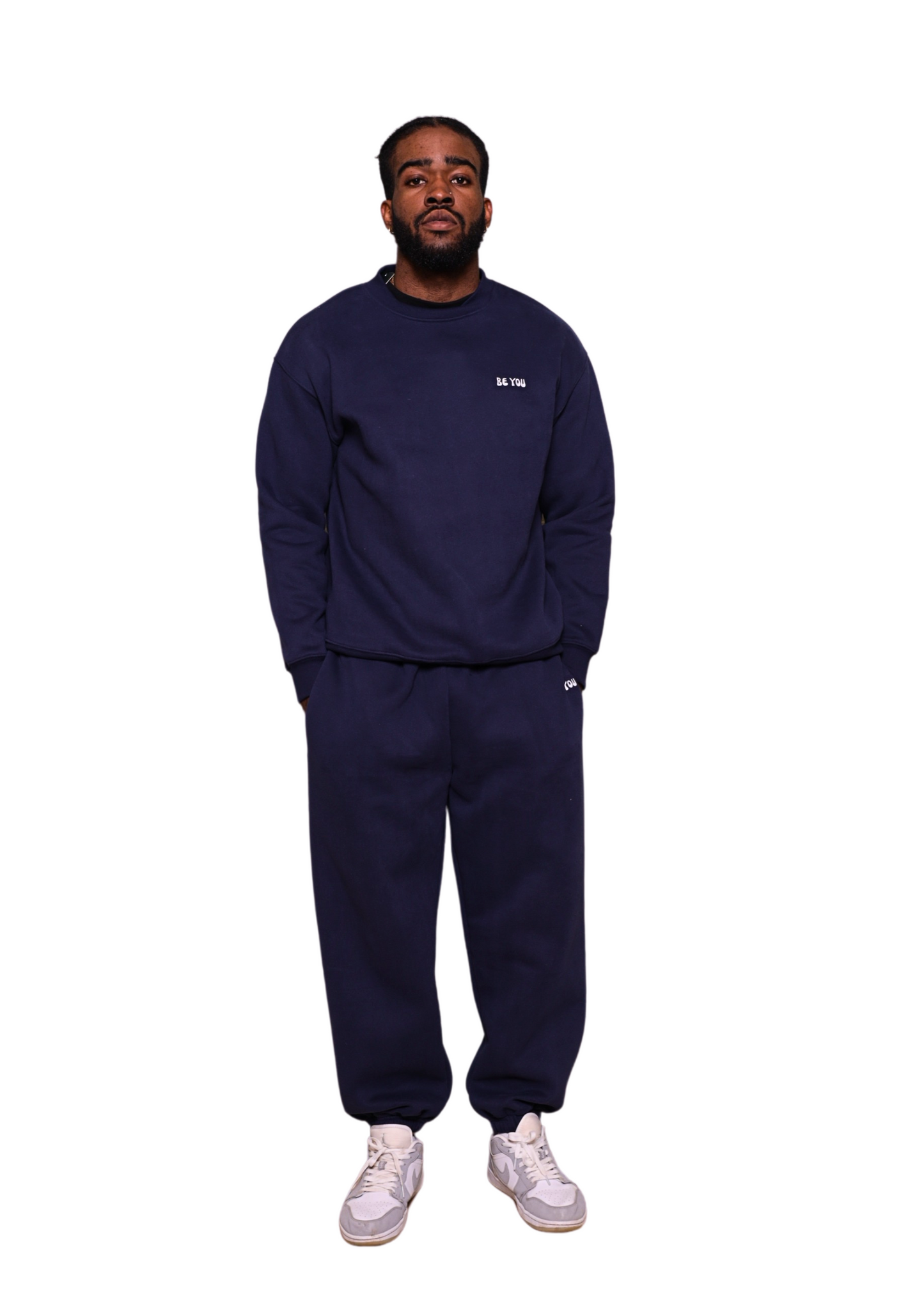 Unisex Dark Blue Crew Neck Heavy Sweatshirt Jogger Set