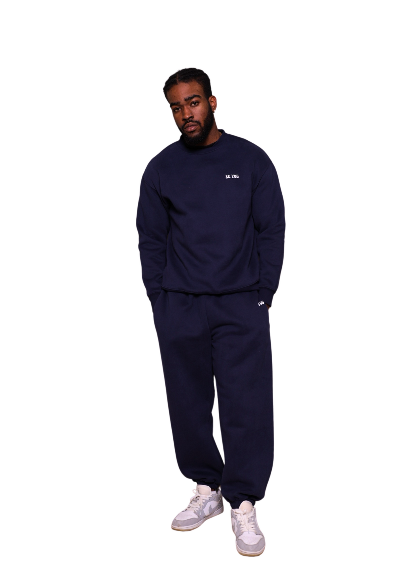 Unisex Dark Blue Crew Neck Heavy Sweatshirt Jogger Set