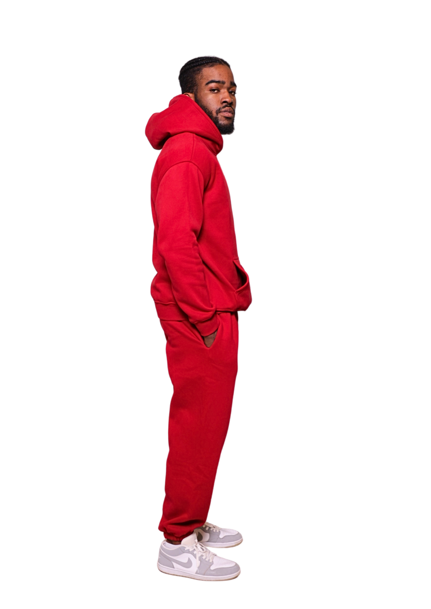 Unisex Red Heavy pullover Hoodie Jogger Set