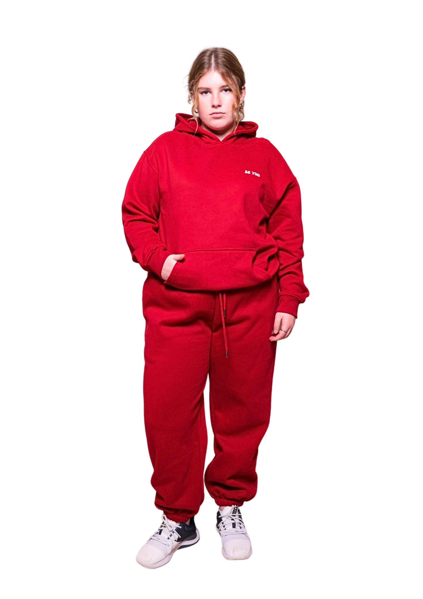 Unisex Red Heavy pullover Hoodie Jogger Set