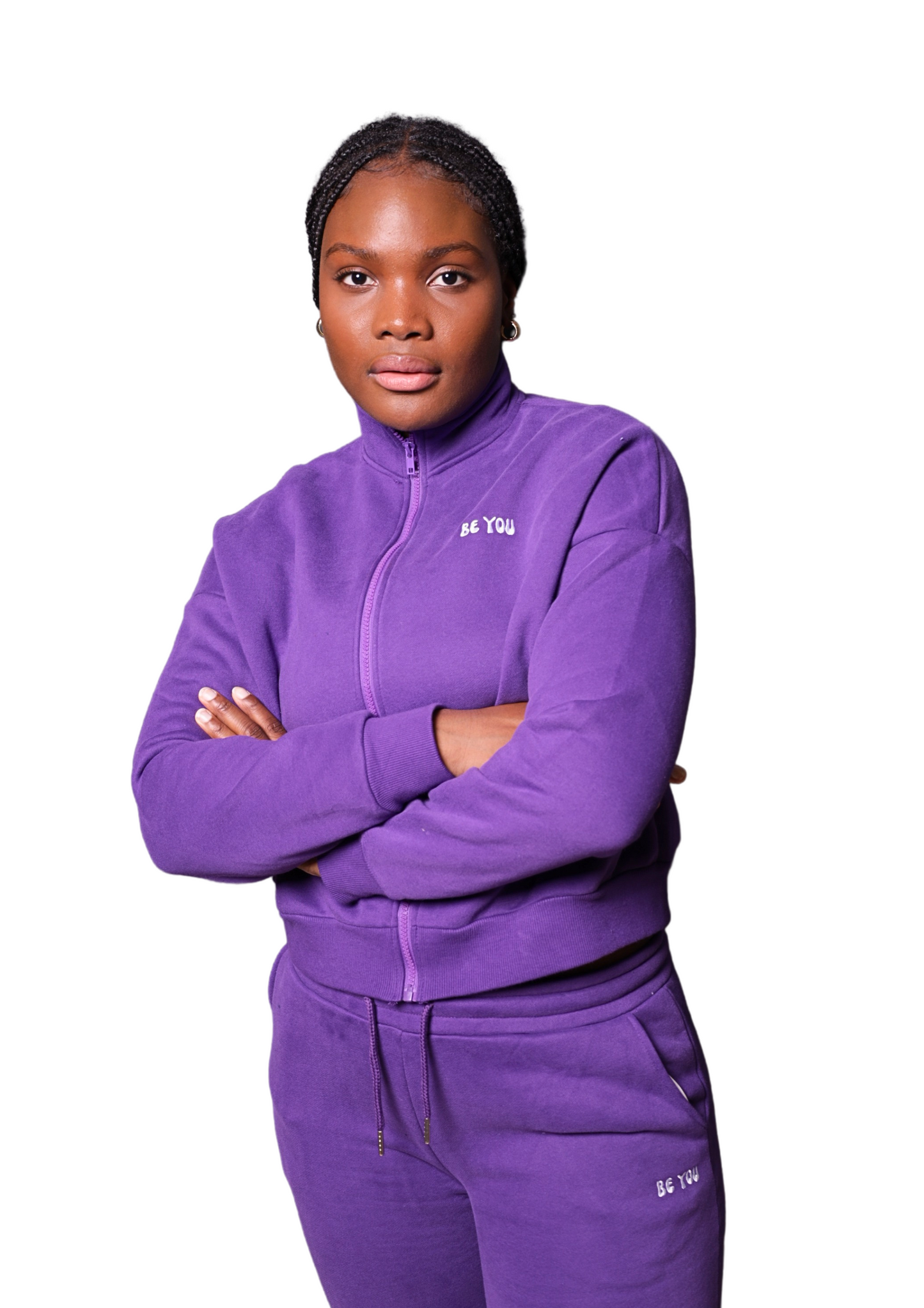 Purple Full-zip Cropped Heavy pullover Hoodie