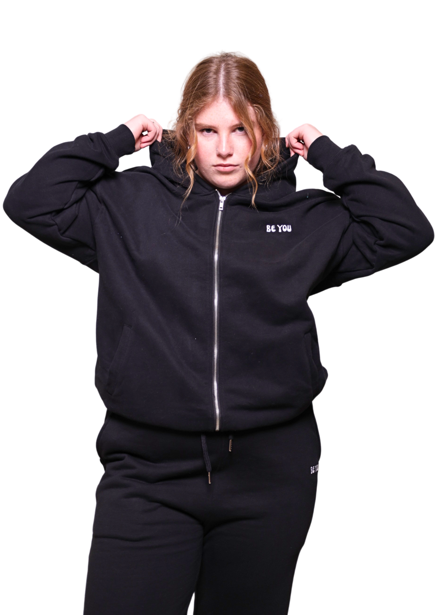 Sweat à capuche épais unisexe noir entièrement zippé