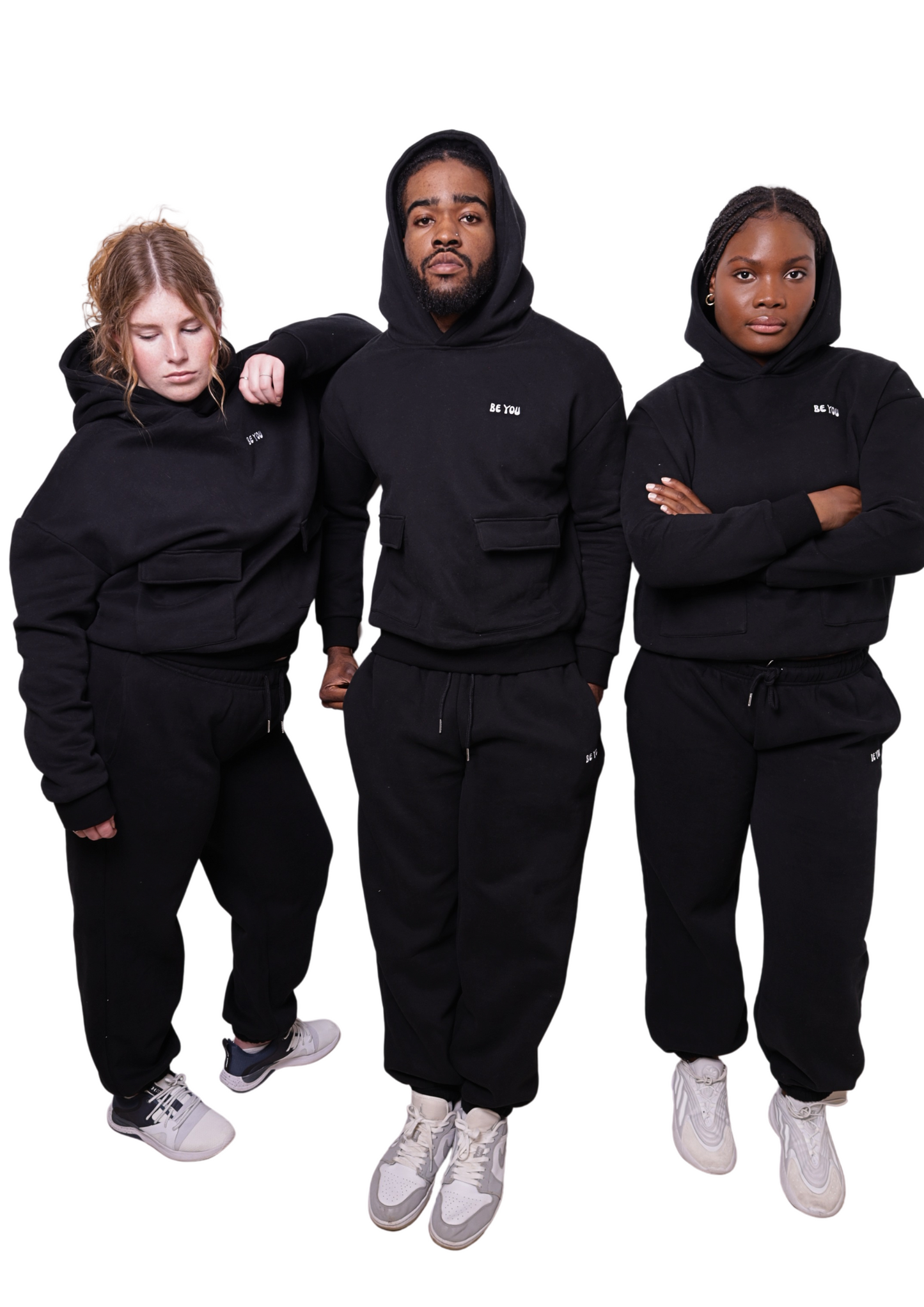 Unisex Black Heavy pullover Hoodie Jogger Set