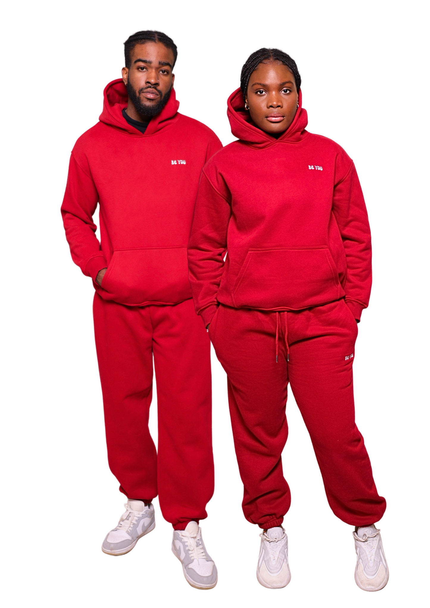 Unisex Red Heavy pullover Hoodie Jogger Set
