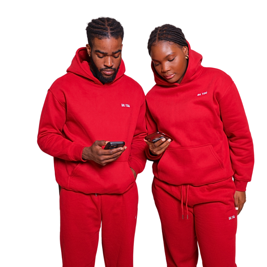 Unisex Red Heavy pullover Hoodie Jogger Set
