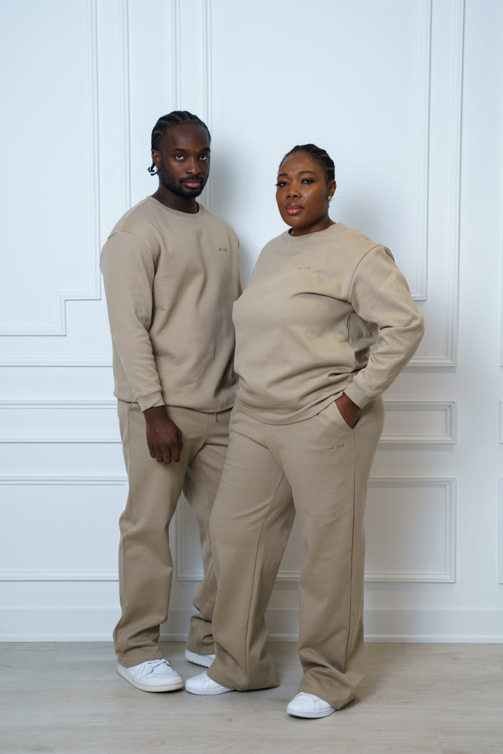 Brown Crew Neck Sweatshirt and Sweatpants Set - Unisex