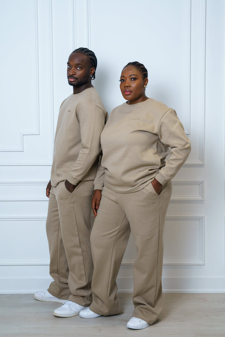 Brown Crew Neck Sweatshirt and Sweatpants Set - Unisex