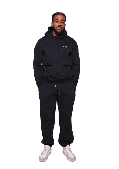 Unisex Black Heavy pullover Hoodie Jogger Set
