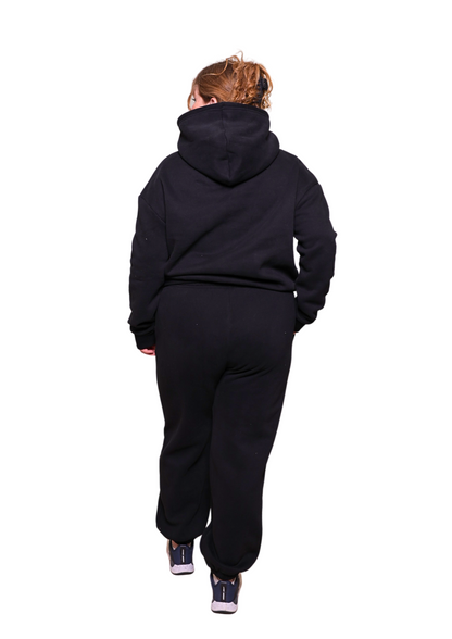 Unisex Black Heavy pullover Hoodie Jogger Set