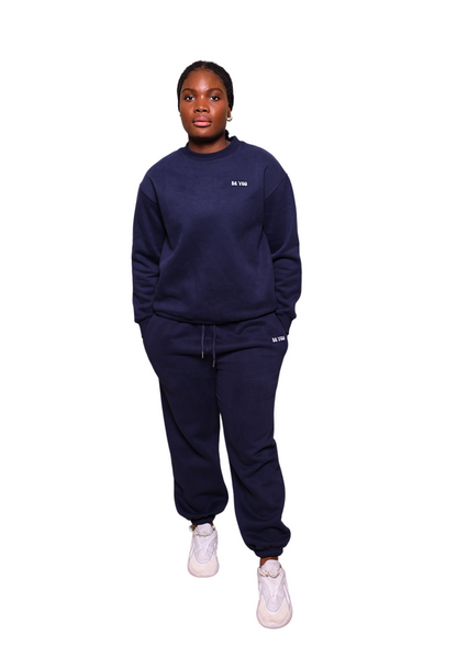 Unisex Dark Blue Crew Neck Heavy Sweatshirt Jogger Set