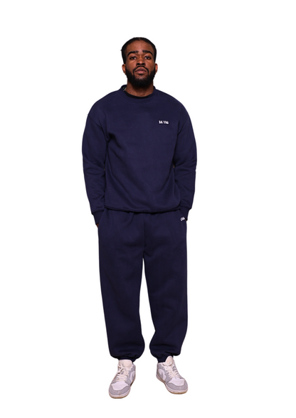 Unisex Dark Blue Crew Neck Heavy Sweatshirt Jogger Set