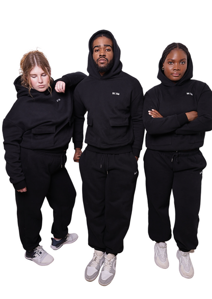 Unisex Black Heavy pullover Hoodie Jogger Set