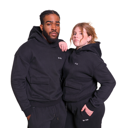 Unisex Black Heavy pullover Hoodie Jogger Set